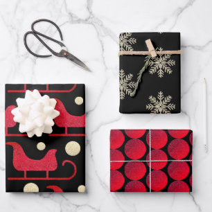 Sparkly Christmas Red Glitter Circles Sleigh Dots Wrapping Paper Sheet