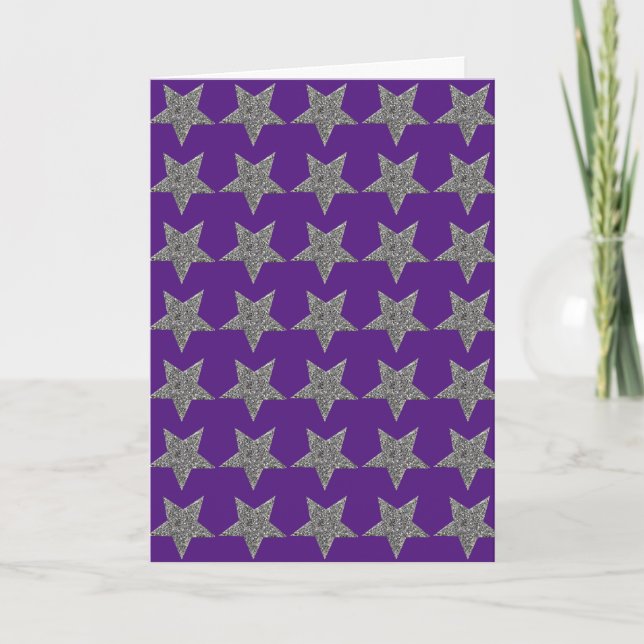 Sparkly Christmas silver stars Holiday Card (Front)