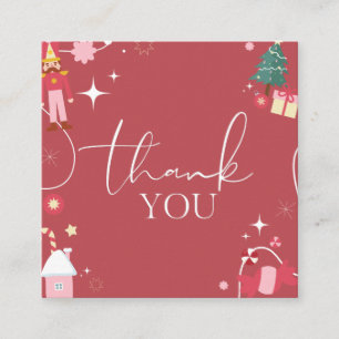 Sparkly Christmas Thank You Festive Red Xmas Tree Square Business Card
