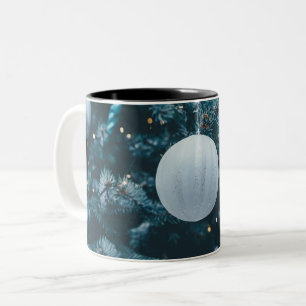 Sparkly Christmas Tree and Christmas Balls Two-Tone Coffee Mug