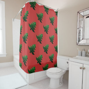 Sparkly Christmas tree green sparkles pattern red Shower Curtain