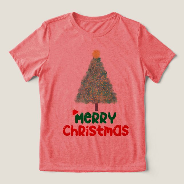 Sparkly Christmas Tree "Merry Christmas" Women's T Tri-Blend Shirt (Design Front)