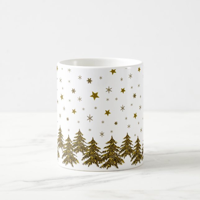Sparkly Christmas tree, moon, stars Coffee Mug (Center)