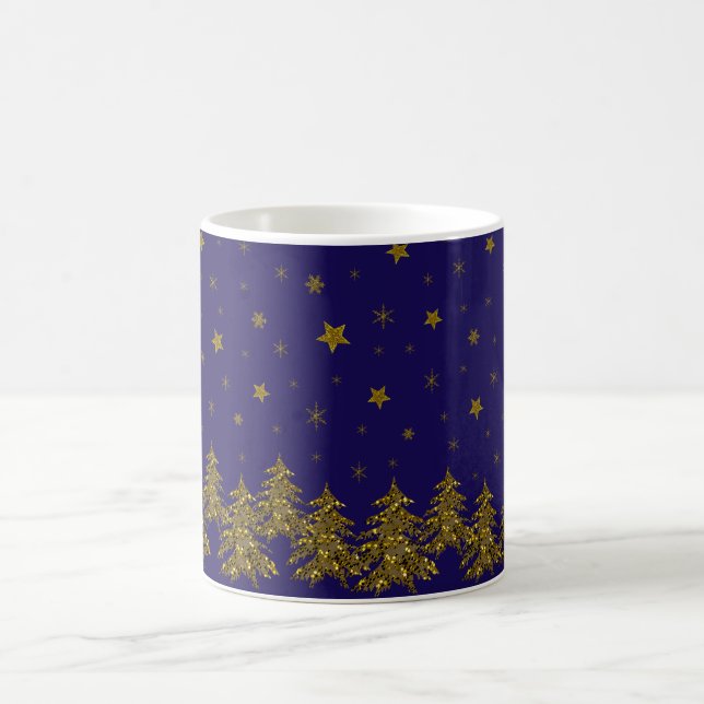 Sparkly Christmas tree, moon, stars Coffee Mug (Center)