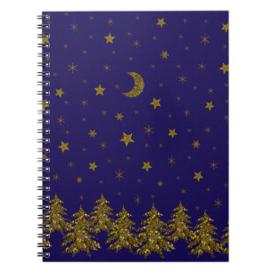 Sparkly Christmas tree, moon, stars Notebook