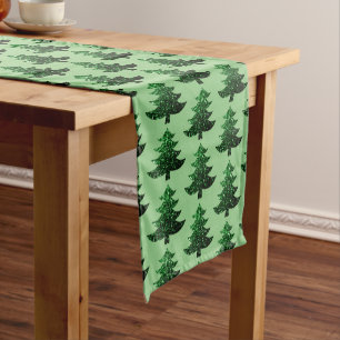 Sparkly Christmas tree sage green pattern Short Table Runner