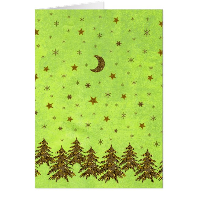 Sparkly Christmas tree, stars on abstract paper (Front)