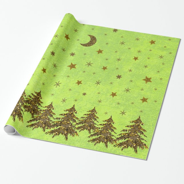 Sparkly Christmas tree, stars on abstract paper (Unrolled)