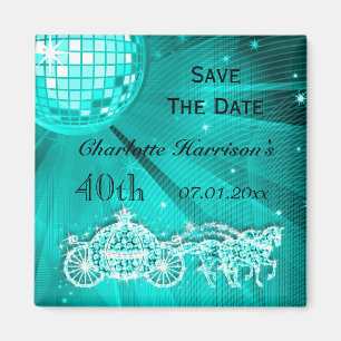 Sparkly Coach & Horses 40th Birthday Save The Date Magnet