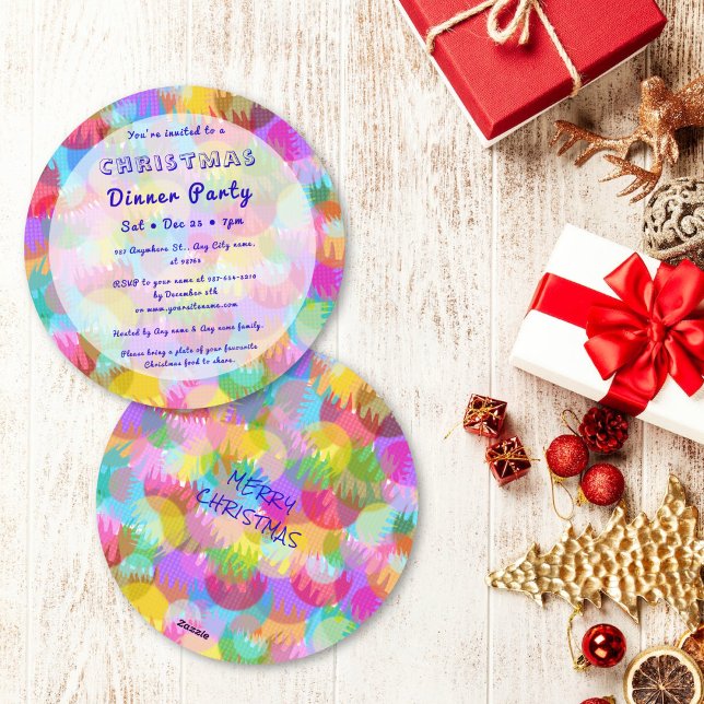 Sparkly Colorful Simple Christmas Dinner Party Invitation (Creator Uploaded)