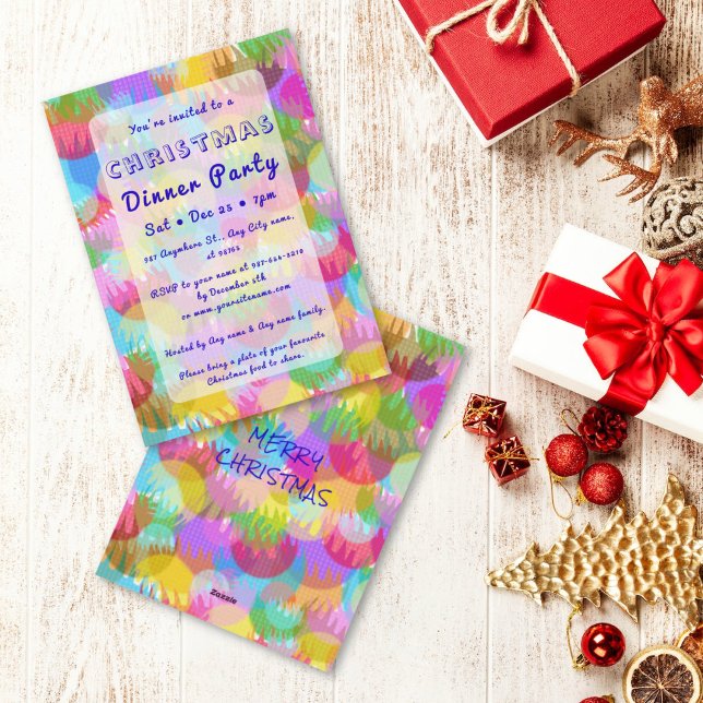 Sparkly Colorful Simple Christmas Dinner Party  Invitation (Creator Uploaded)