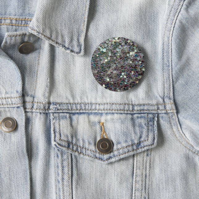 Sparkly colourful silver mosaic 6 cm round badge (In Situ)