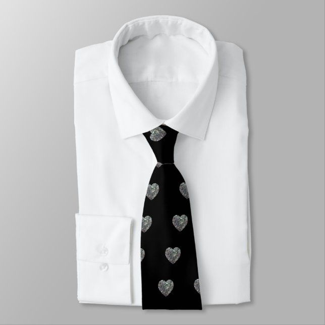Sparkly colourful silver mosaic Heart pattern Tie (Tied)