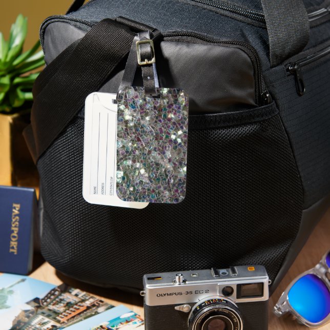 Sparkly colourful silver mosaic luggage tag (Front & Back)