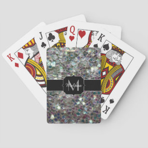 Sparkly colourful silver mosaic Monogram Playing Cards