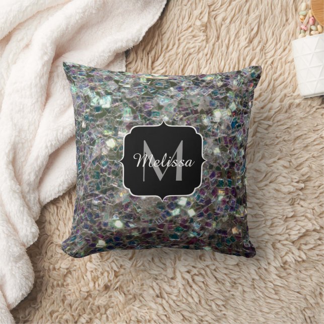 Sparkly colourful silver mosaic Monogram PLdesign Cushion (Blanket)