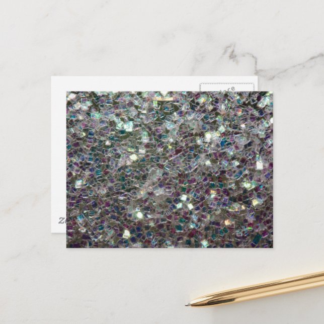 Sparkly colourful silver mosaic postcard (Front/Back In Situ)