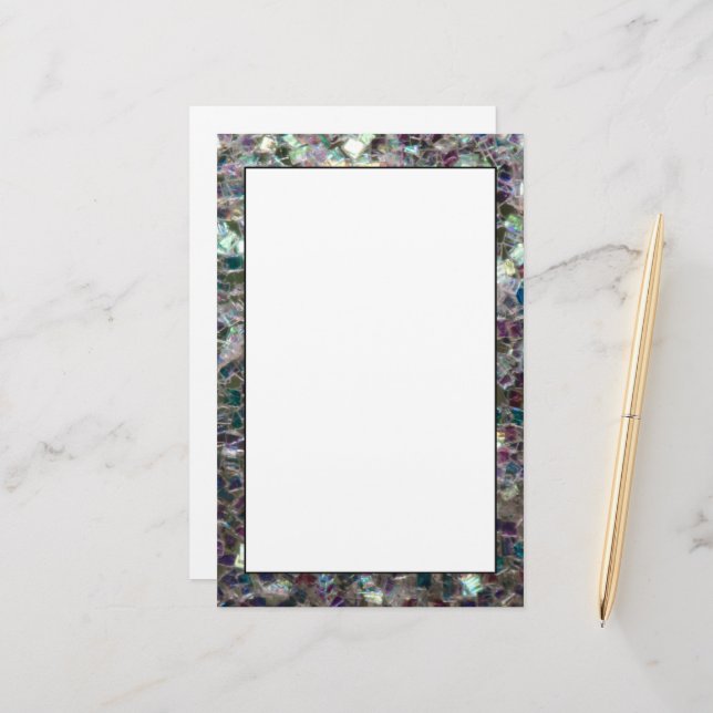 Sparkly colourful silver mosaic stationery (Front/Back In Situ)