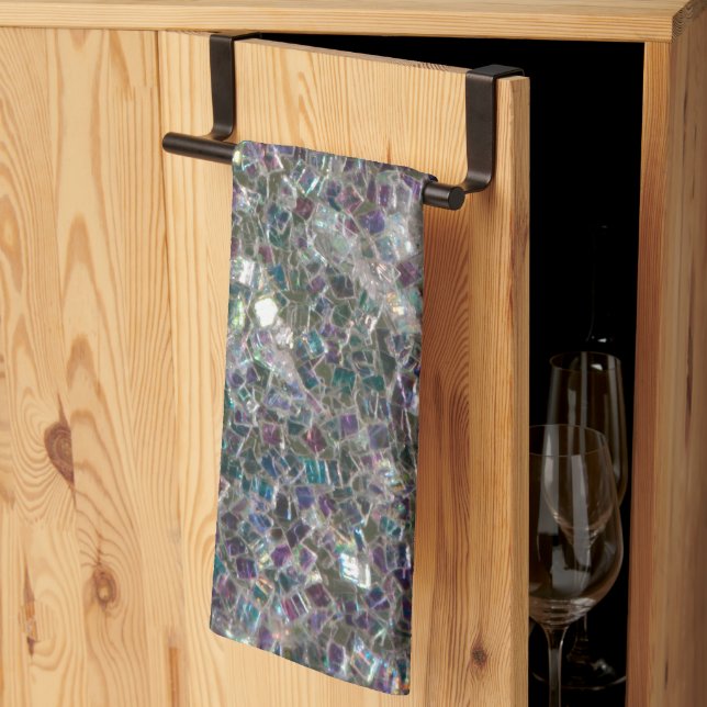 Sparkly colourful silver mosaic tea towel (Thirds Fold)