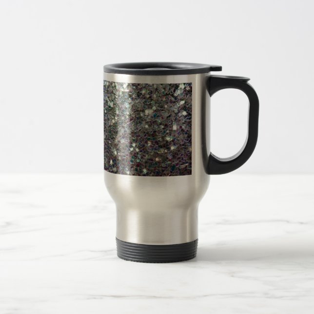 Sparkly colourful silver mosaic travel mug (Right)