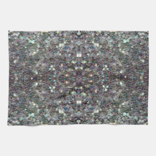 Sparkly colourful silver v4 - Mandala Tea Towel
