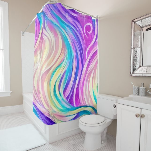 Sparkly Colourful Swirly Pattern Shower Curtain (In Situ)