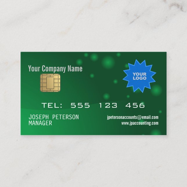 Sparkly Credit Card Green Business Card (Front)