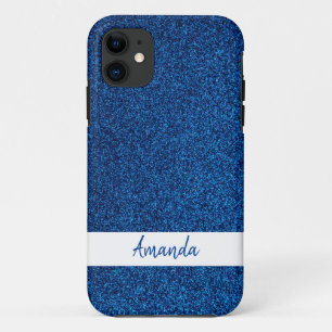 Sparkly Custom Name Girly Blue Glitter Case-Mate iPhone Case