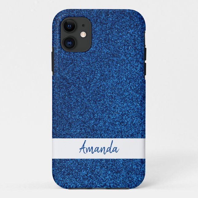 Sparkly Custom Name Girly Blue Glitter Case-Mate iPhone Case (Back)