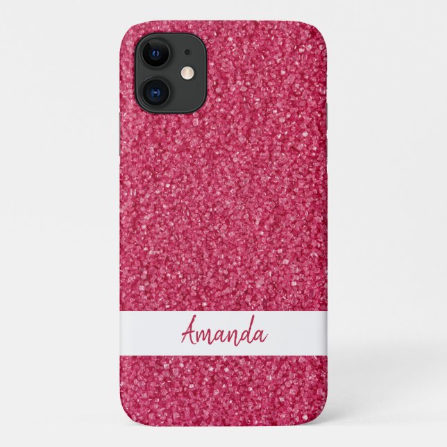 Sparkly Custom Text Girly Pink Glitter Case-Mate iPhone Case (Back)