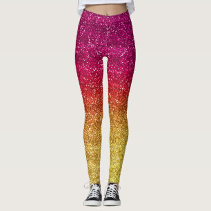 Sparkly Dark Pink & Yellow Gradient Glitter Licens Leggings