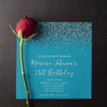 Sparkly Dark Teal Glitter Azure 21st Birthday Invitation<br><div class="desc">A glamourous 21st birthday square shaped invitation for her. Faux sparkly black and dark teal glitter against a solid azure blue background. All the glitter and sparkle elements in this modern girly design are digital graphics that print like a photo. If you change the font colour, check the drop shadow...</div>