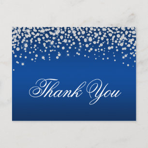 Sparkly Diamond Confetti Deep Blue Ombre Thank You Postcard