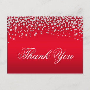 Sparkly Diamond Confetti Red Ombre Thank You Postcard