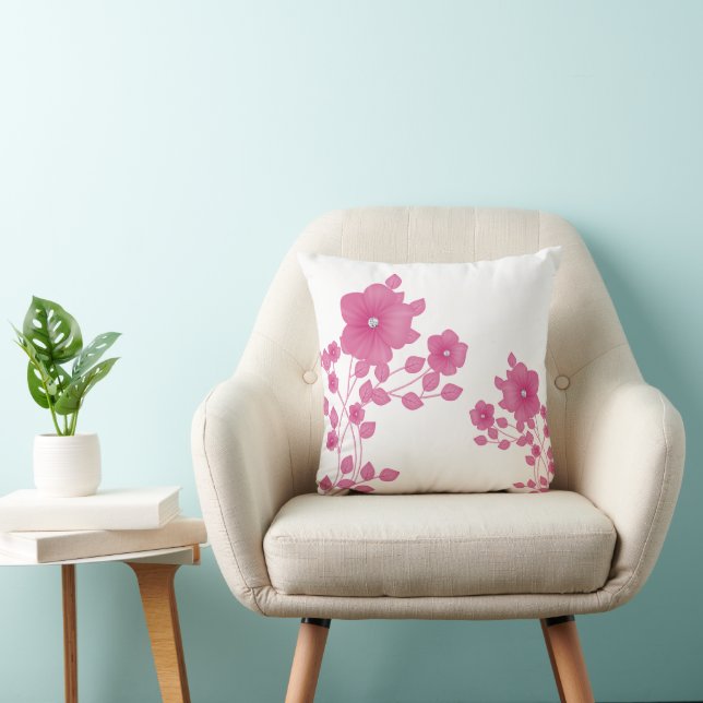 Sparkly Diamond Gem Pink Flowers Cushion (Chair)