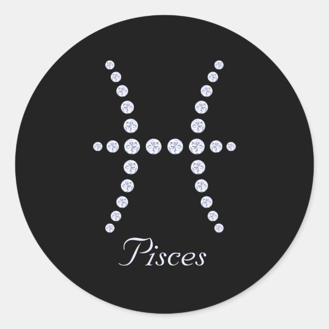 Sparkly Diamond Pisces Symbol Classic Round Sticker (Front)
