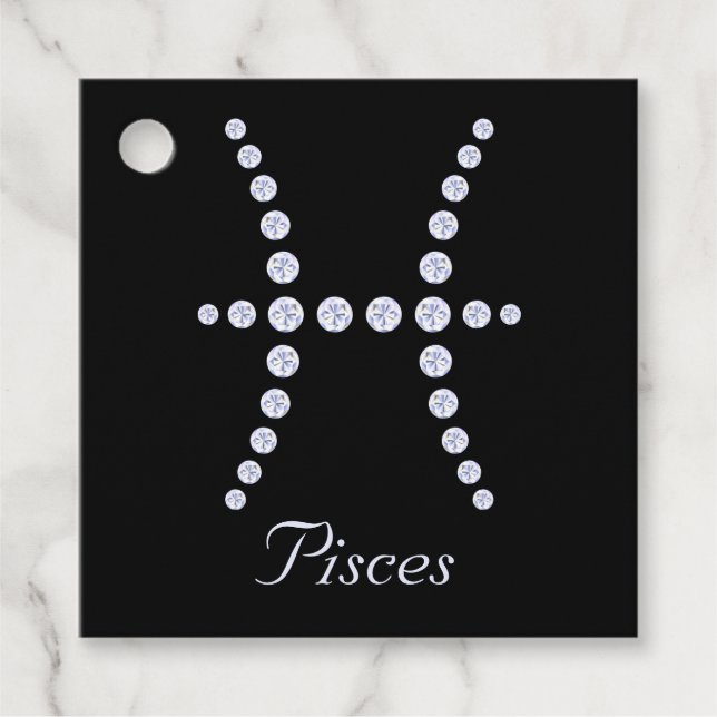 Sparkly Diamond Pisces Symbol  Favour Tags (Front)