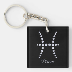 Sparkly Diamond Pisces Symbol Key Ring