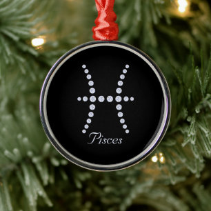 Sparkly Diamond Pisces Symbol  Metal Tree Decoration