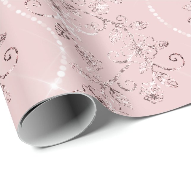 Sparkly Diamonds Blush Pearl Powder Pink Rose VIP Wrapping Paper (Roll Corner)