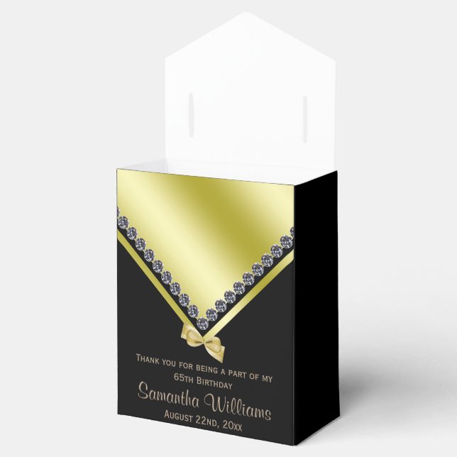 Sparkly Diamonds & Gold Bow 65th Birthday Favour Box (Opened)