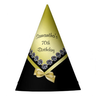 Sparkly Diamonds & Gold Bow 70th Birthday Party Hat