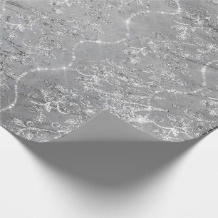 Sparkly Diamonds Marble Silver White Grey Wrapping Paper