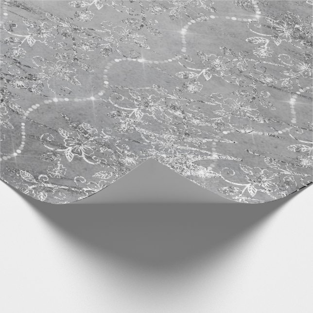 Sparkly Diamonds Marble Silver White Grey Wrapping Paper (Corner)