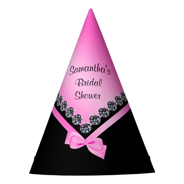 Sparkly Diamonds & Pink Bow Bridal Shower Party Hat (Front)
