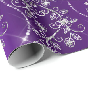 Sparkly Diamonds Purple Plum White Grey Wrapping Paper