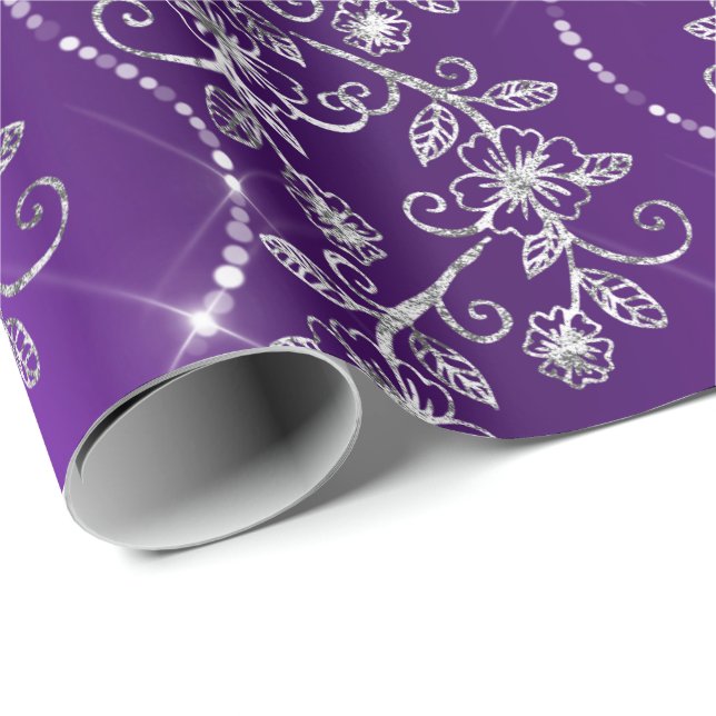 Sparkly Diamonds Purple Plum  White Grey Wrapping Paper (Roll Corner)