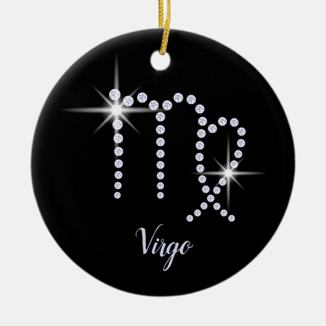 Sparkly Diamonds Virgo Symbol Ceramic Tree Decoration (Front)