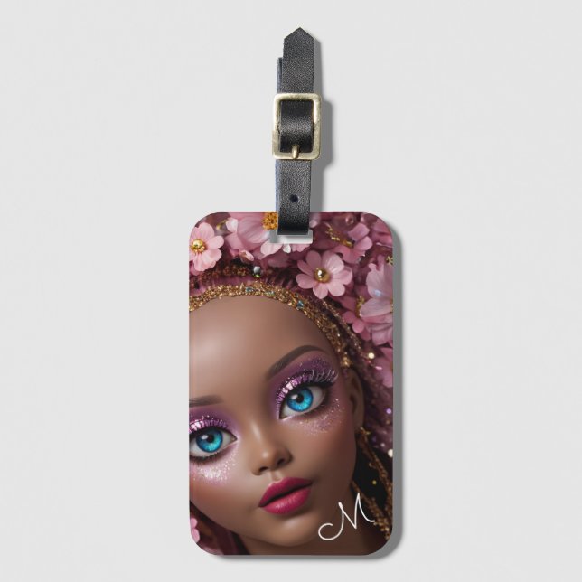 Sparkly Doll Glitter and Flowers Luggage Tag (Front Vertical)