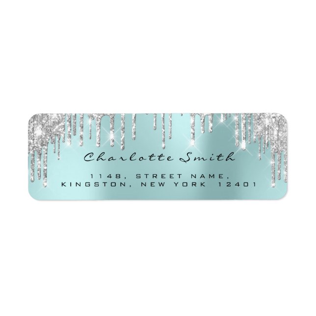 Sparkly Drips Silver Grey Grey Aqua RSVP Wedding (Front)